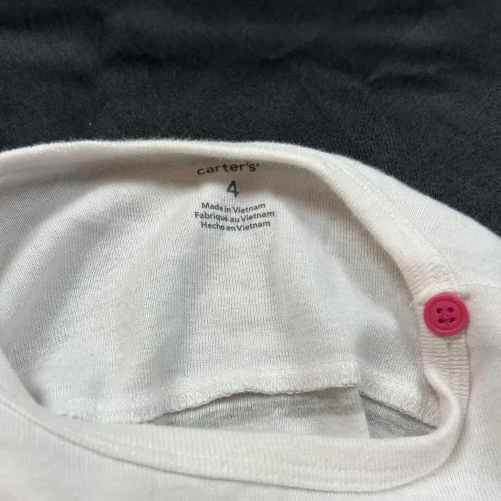 Carter’s‎ Girls Shirt 4T White Grey Pink Long Sleeve EUC